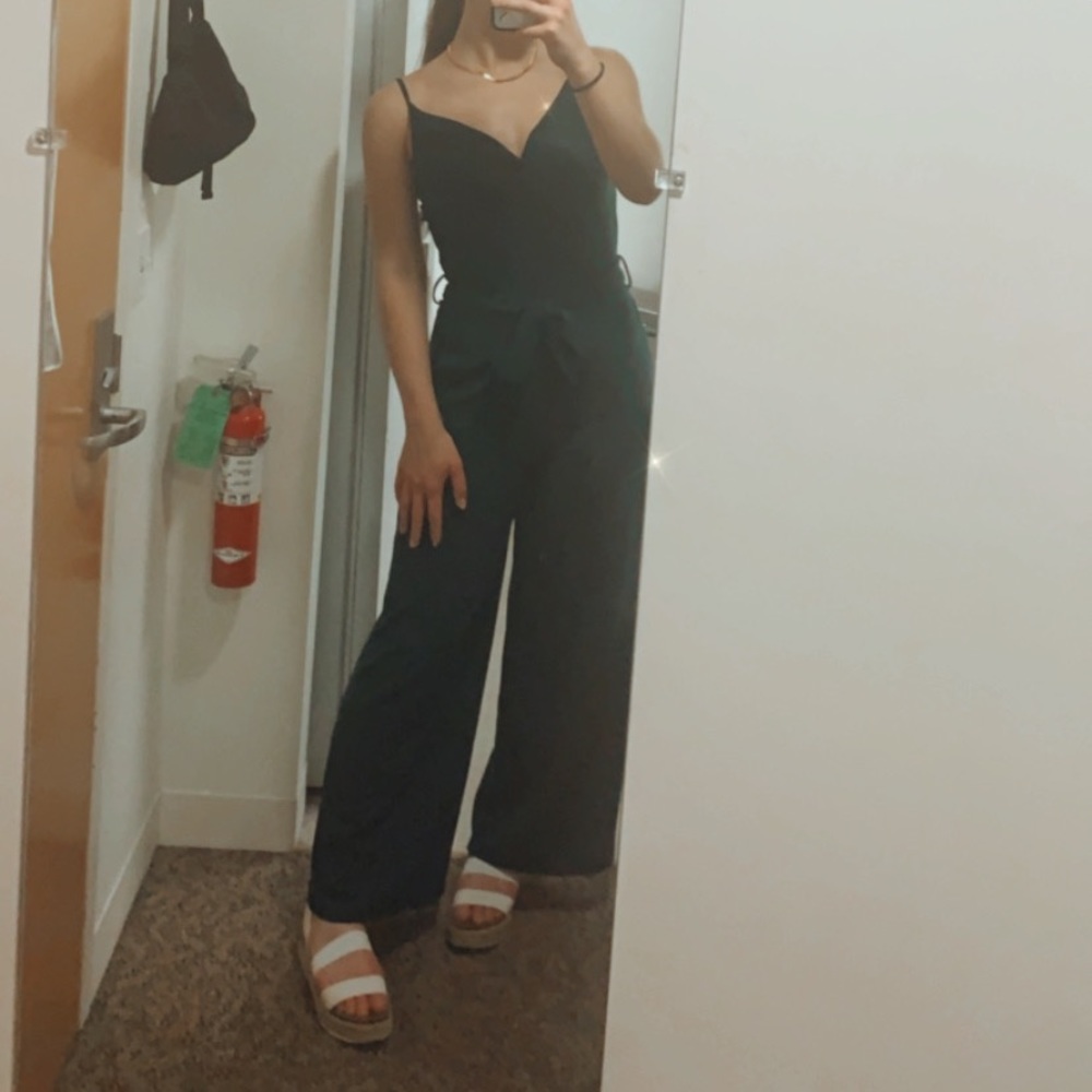 Em + Elle Green Tie Front Formal Jumpsuit